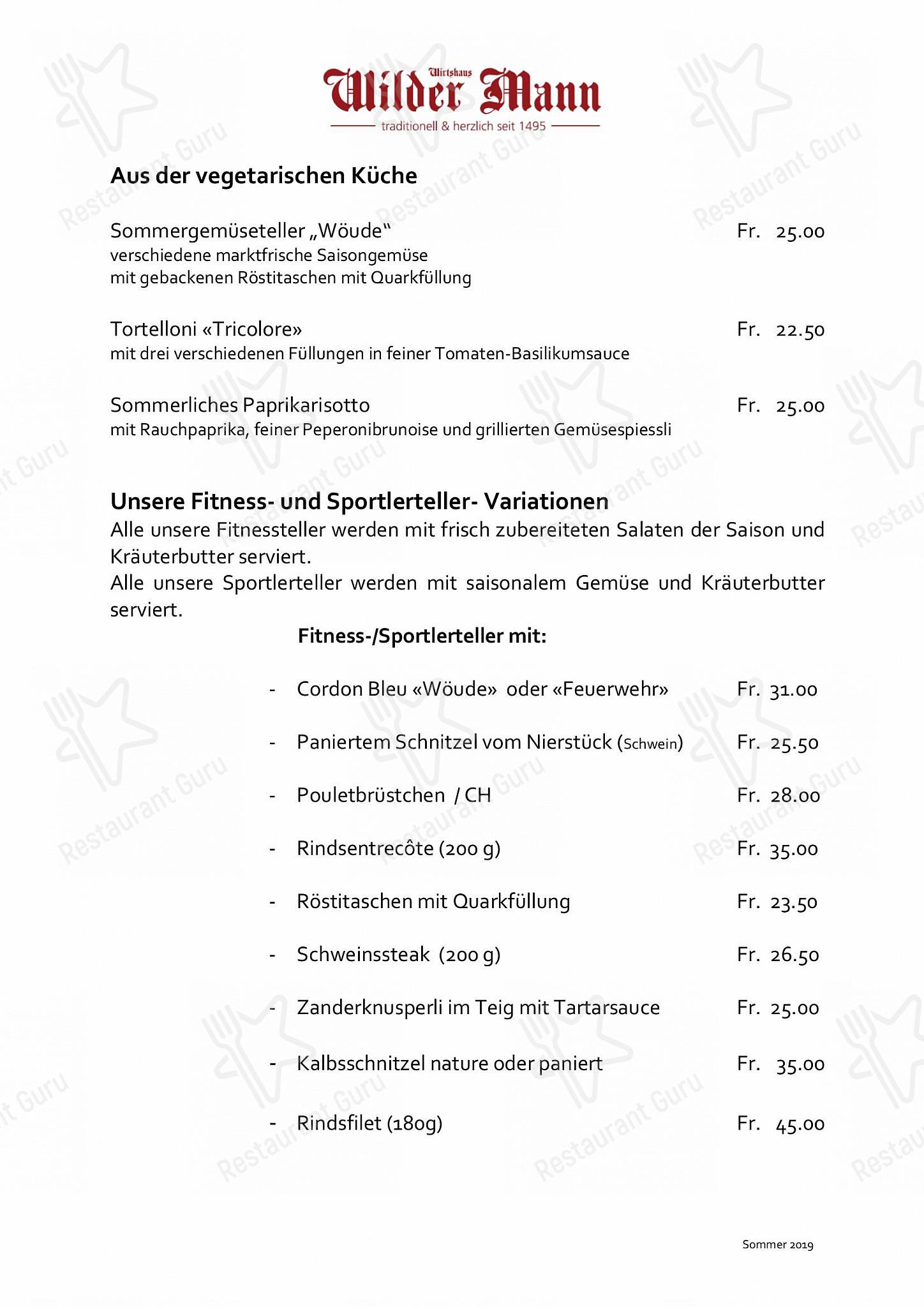 Menu di Wilder Mann Sursee AG - Dinner Menu