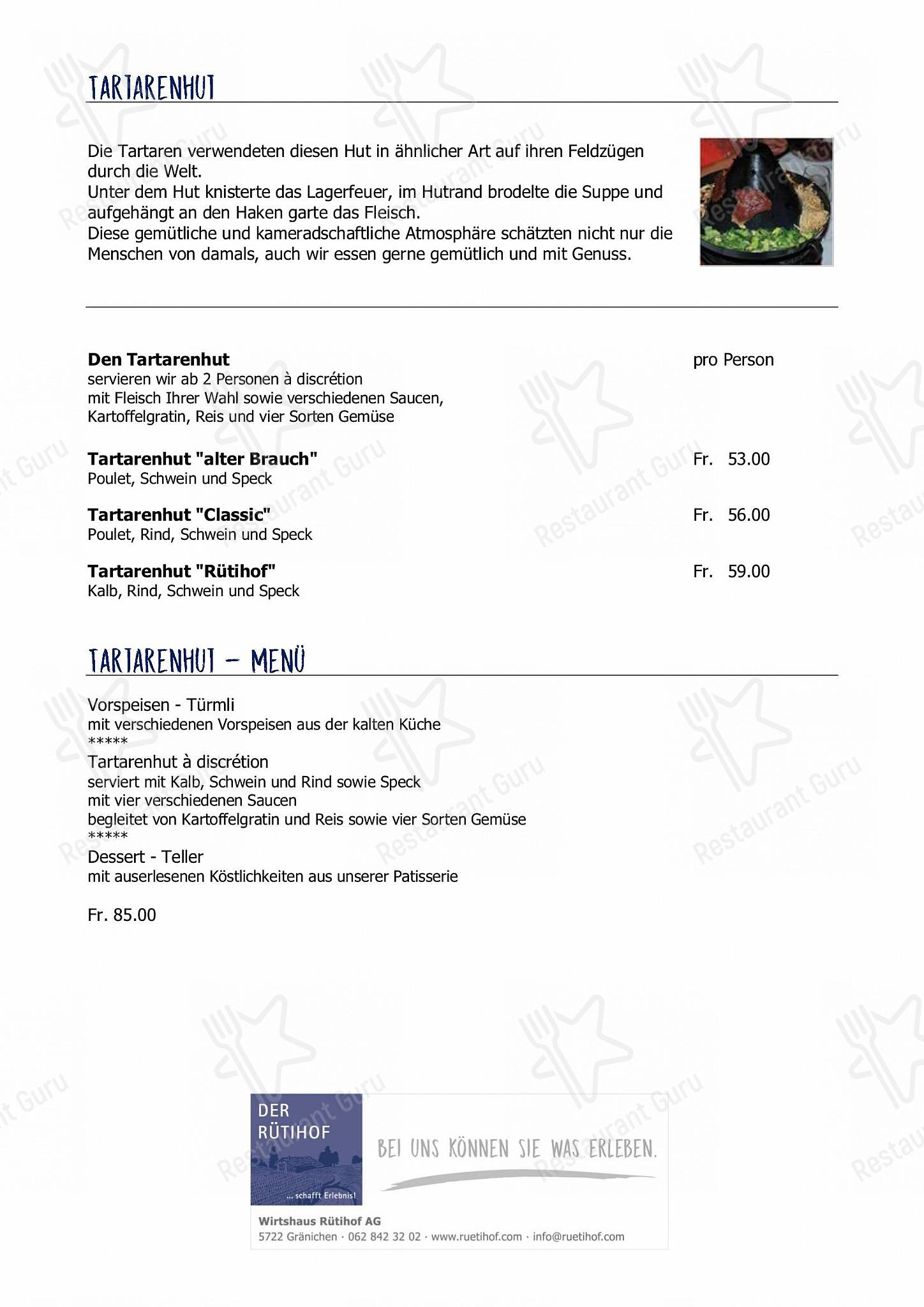 Menu per Restaurant Rütihof, Gränichen ristorante