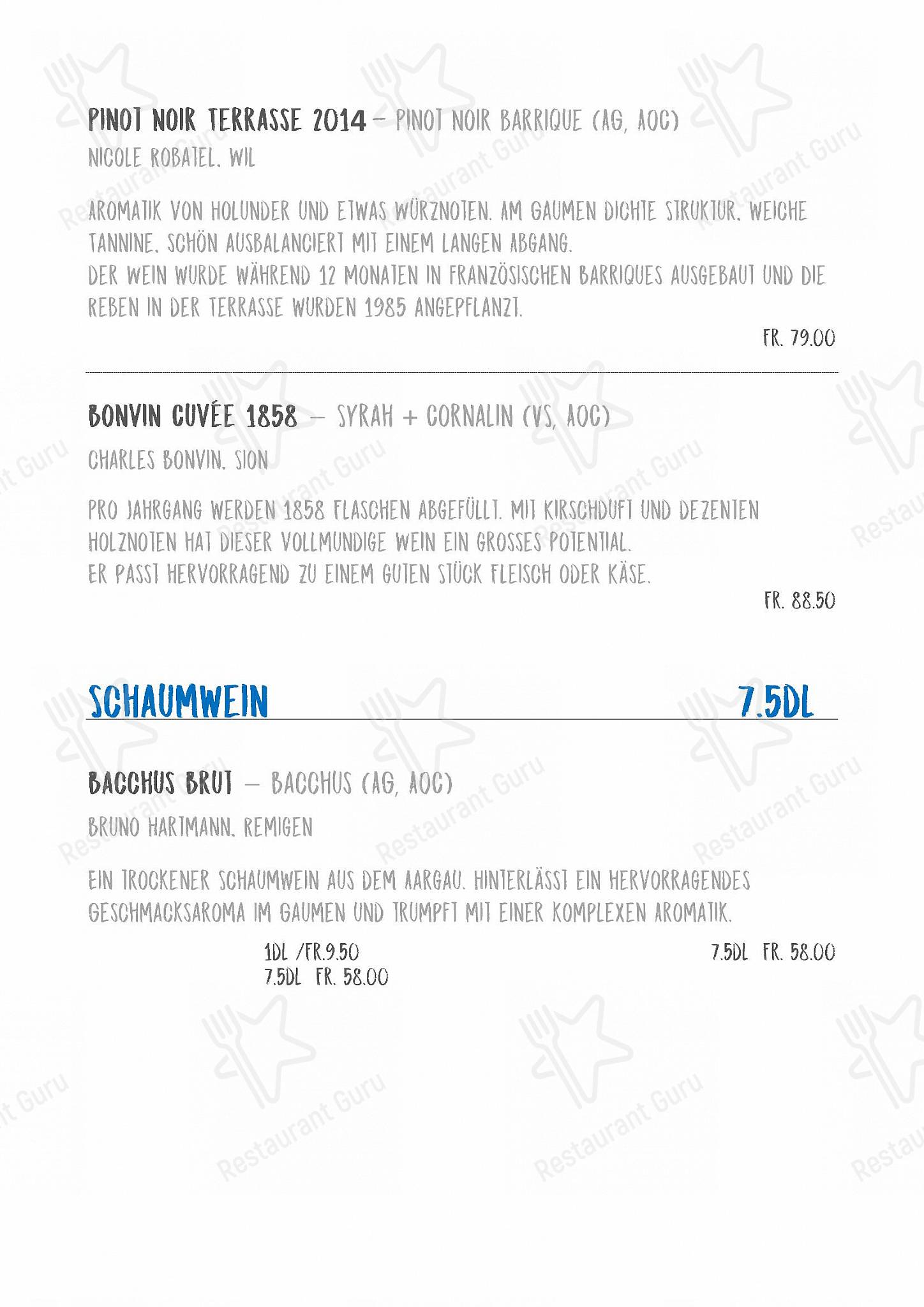 Menu di Restaurant Rütihof, Gränichen