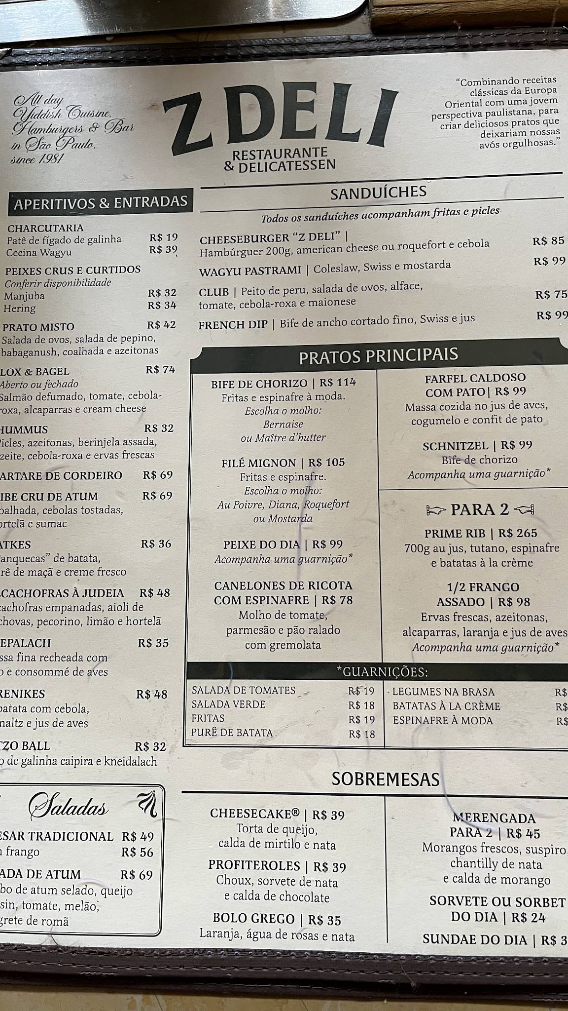 Z Deli Restaurante & Delicatessen cardápio