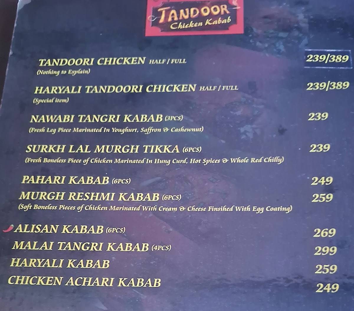 Zafran Restaurant menu