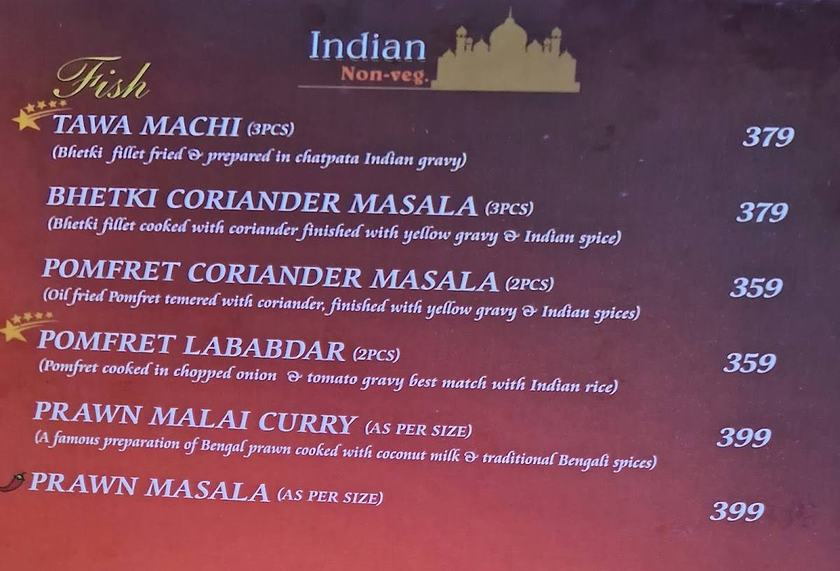 Zafran Restaurant menu