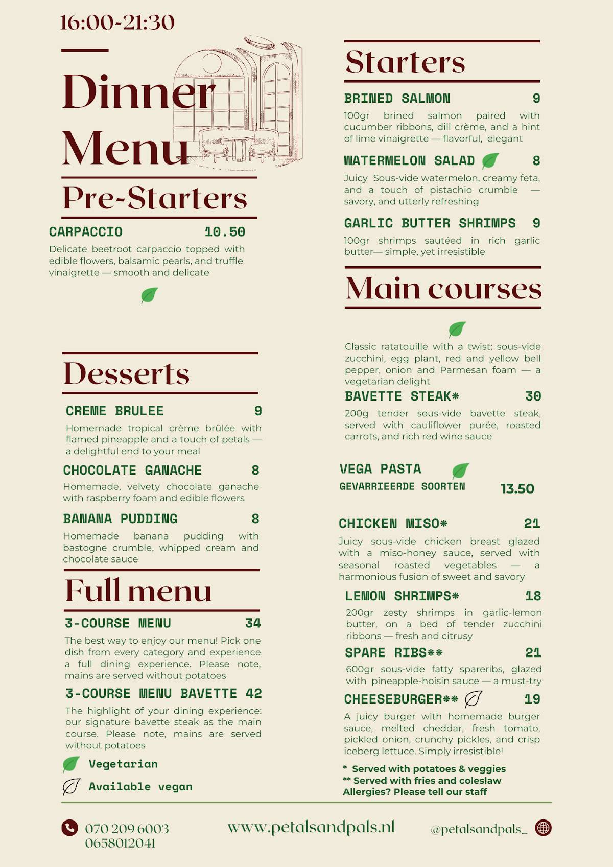 Menu de Restaurant and Bar Petals & Pals