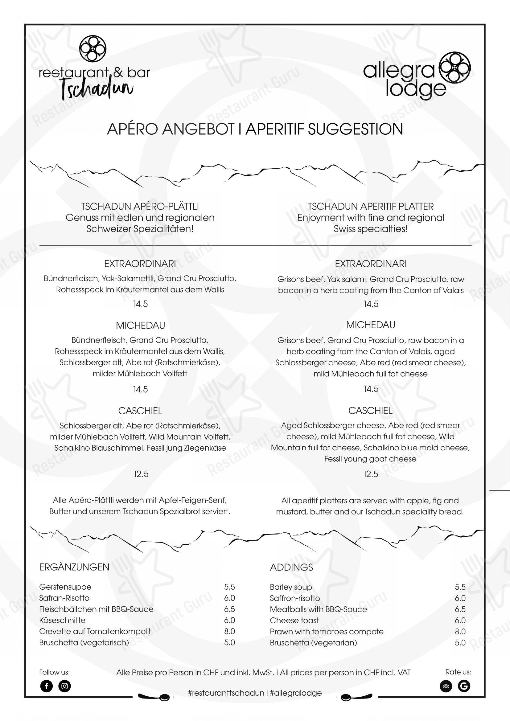 Restaurant & Bar Tschadun in Kloten - Menu