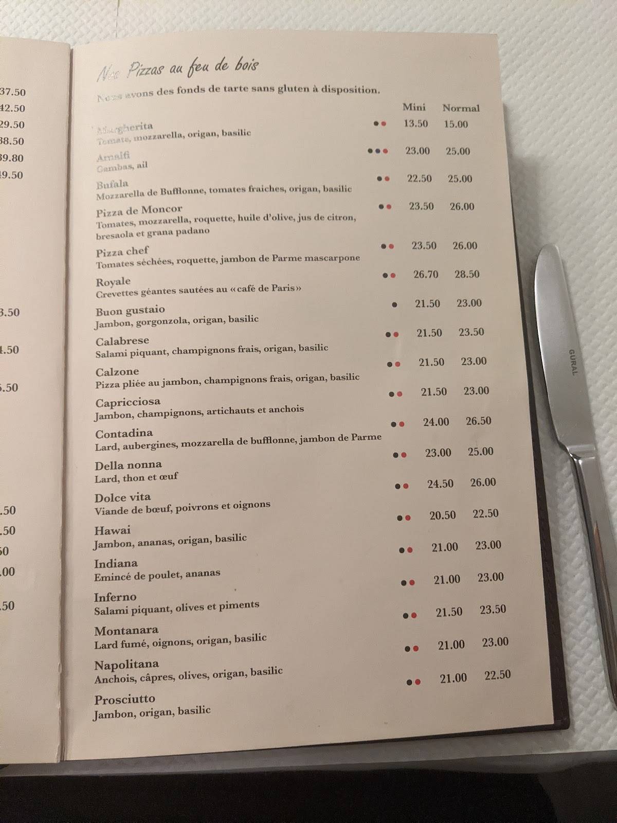 Menu di Restaurant de Moncor 