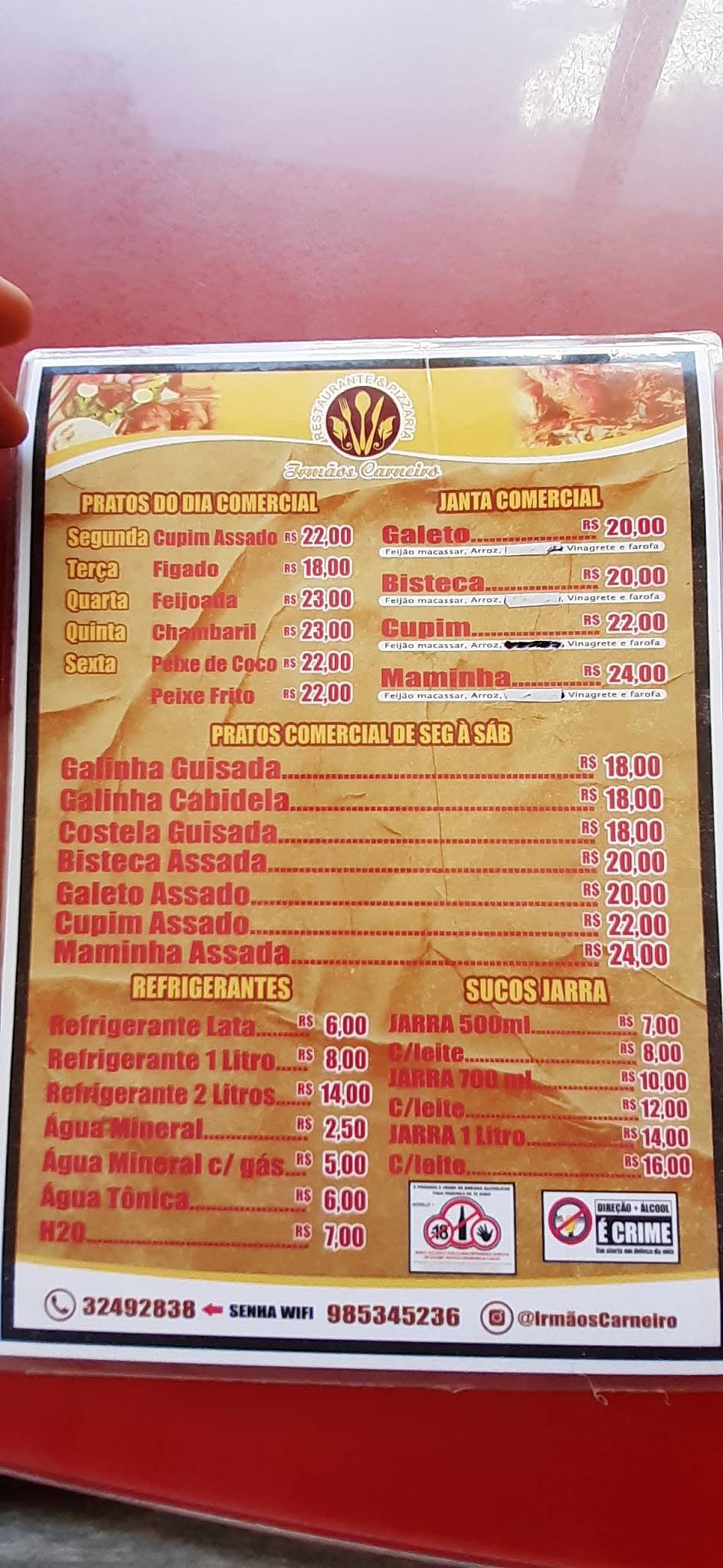 Restaurante Irmãos Carneiro cardápio