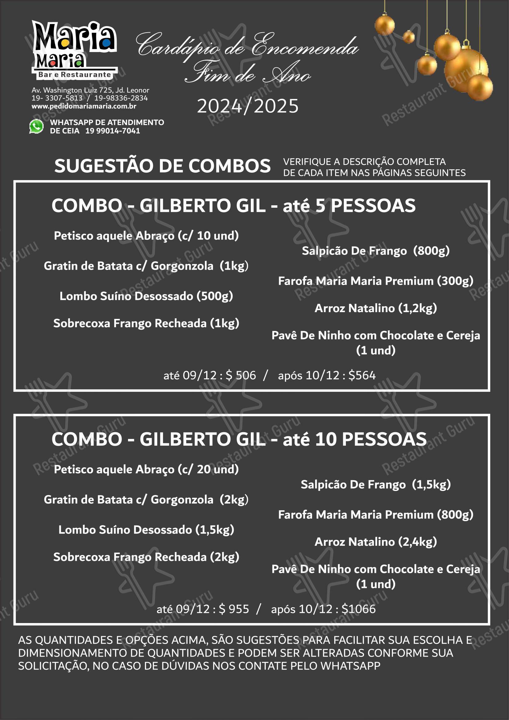 Menu para Restaurante Maria Maria em Juiz de Fora