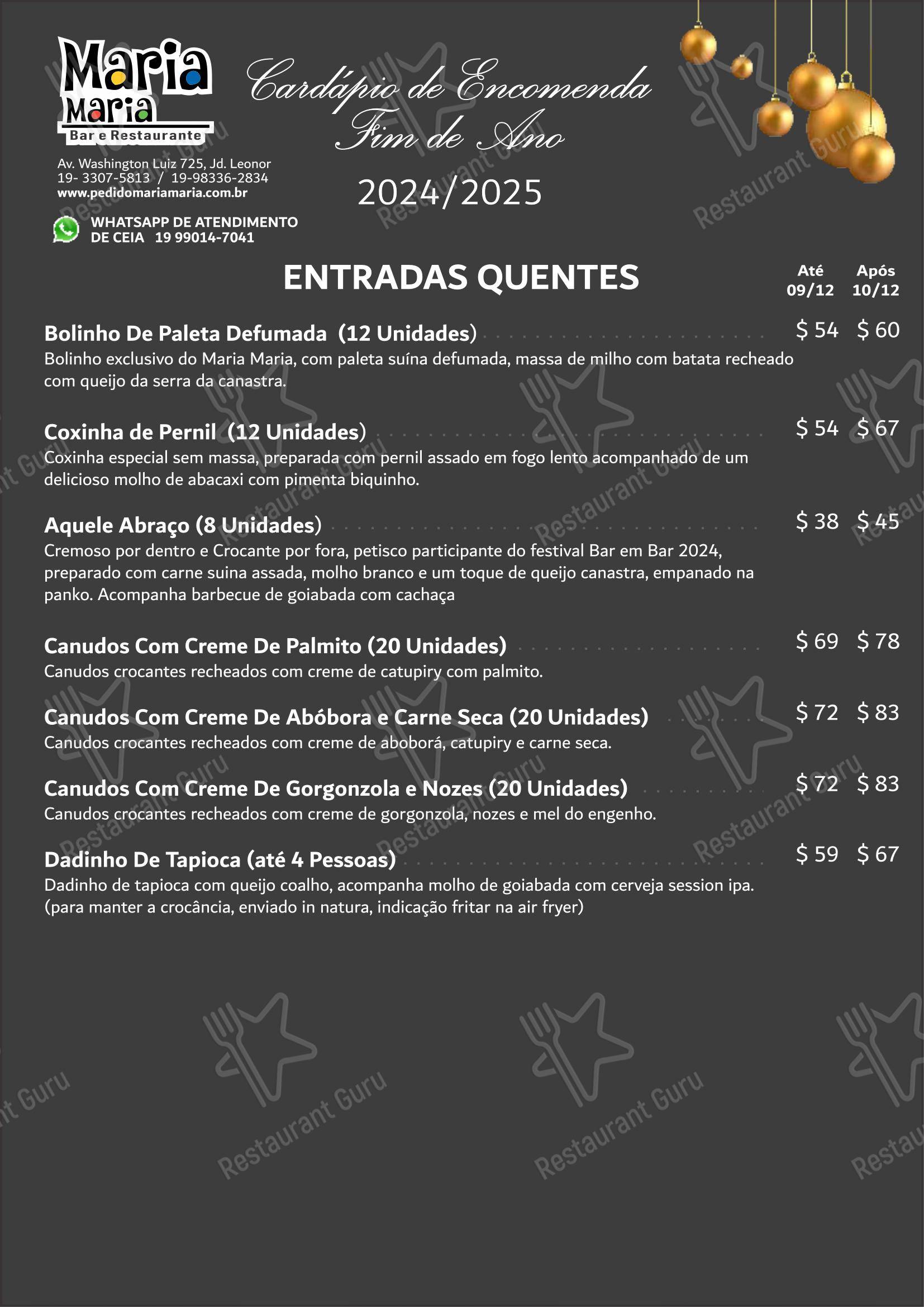 Menu para Restaurante Maria Maria em Juiz de Fora