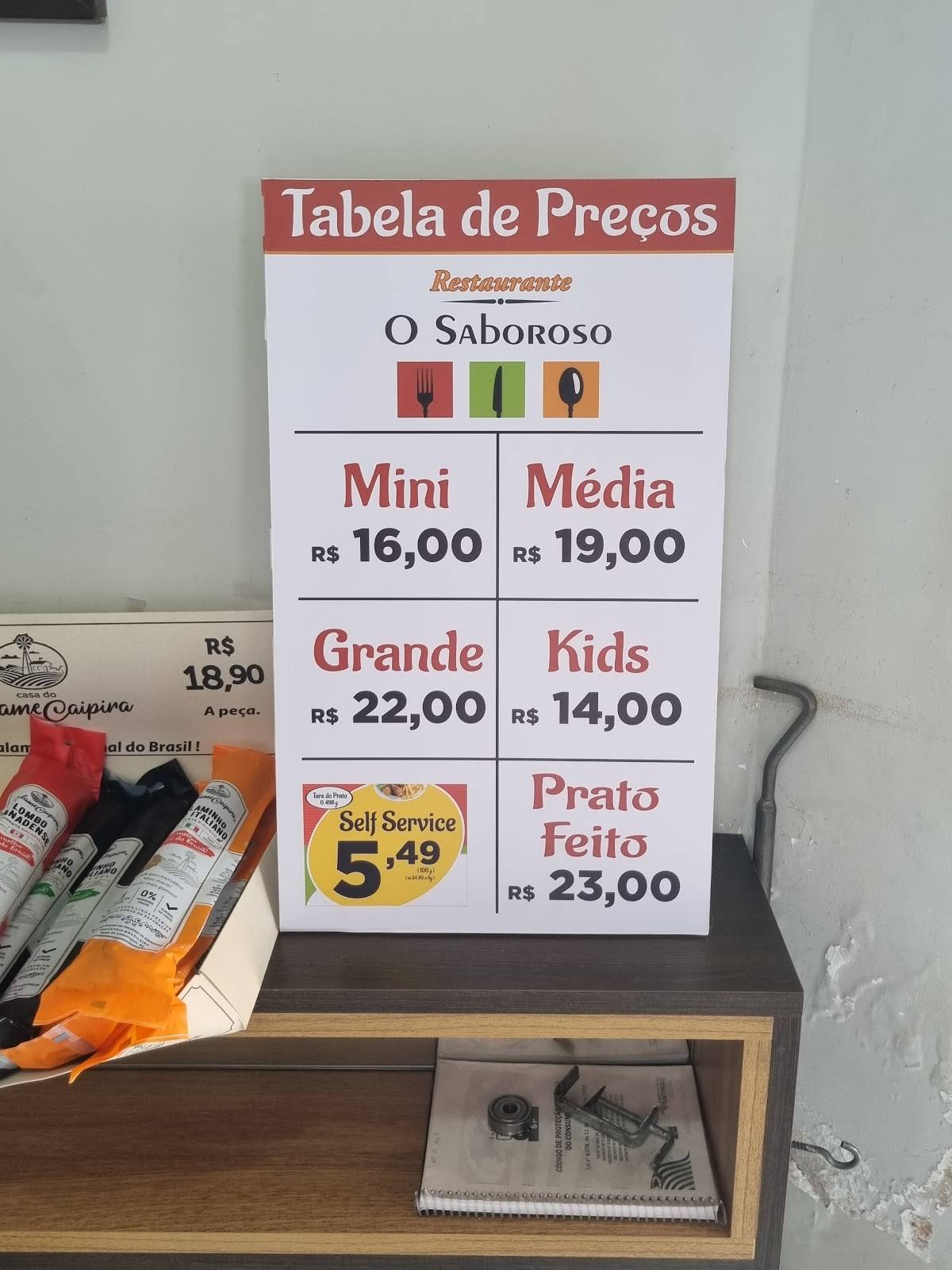 Restaurante O Saboroso cardápio