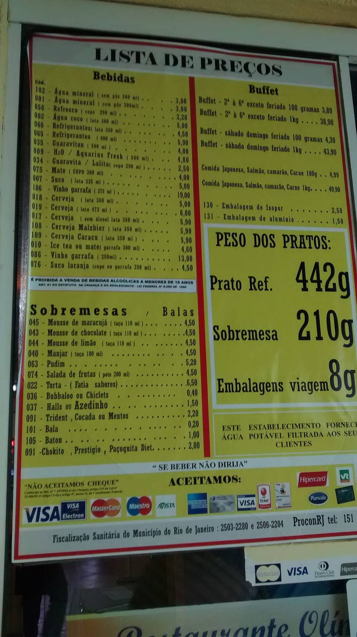 Restaurante Olímpico cardápio