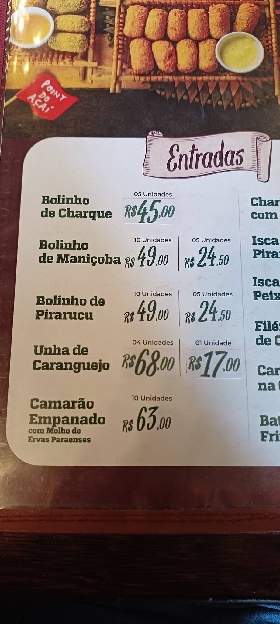 Restaurante Point do Açaí cardápio