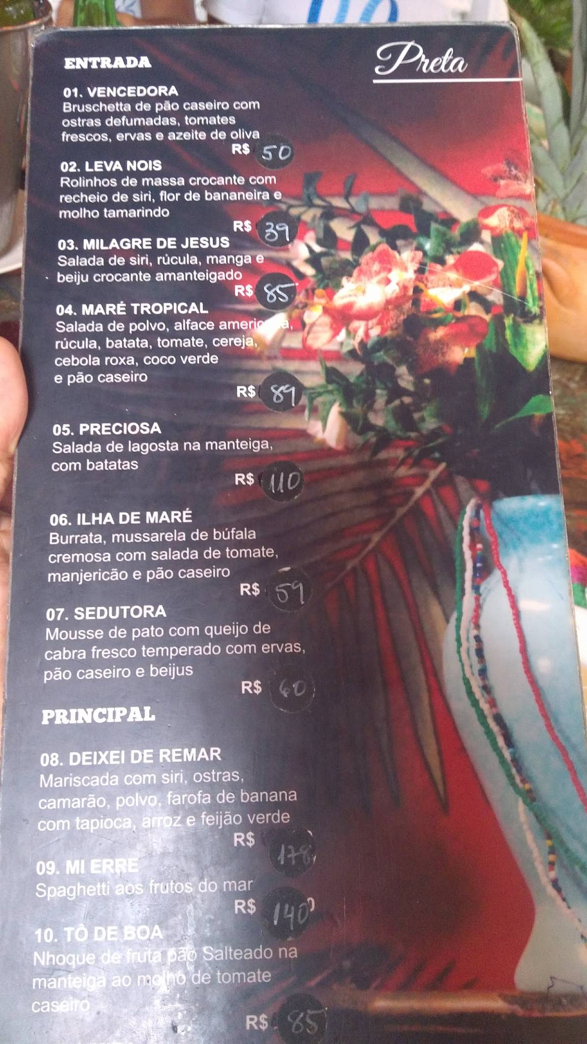 Restaurante Preta cardápio