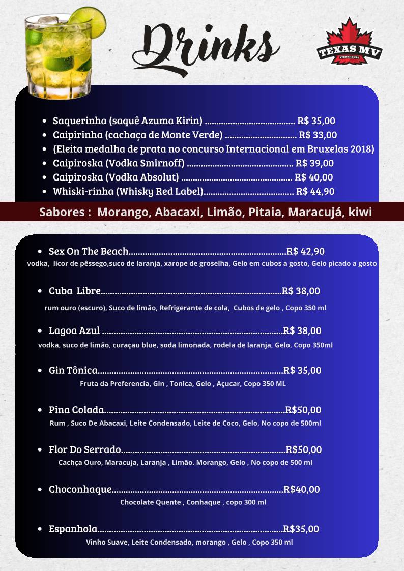 Restaurante Texas Monte Verde cardápio