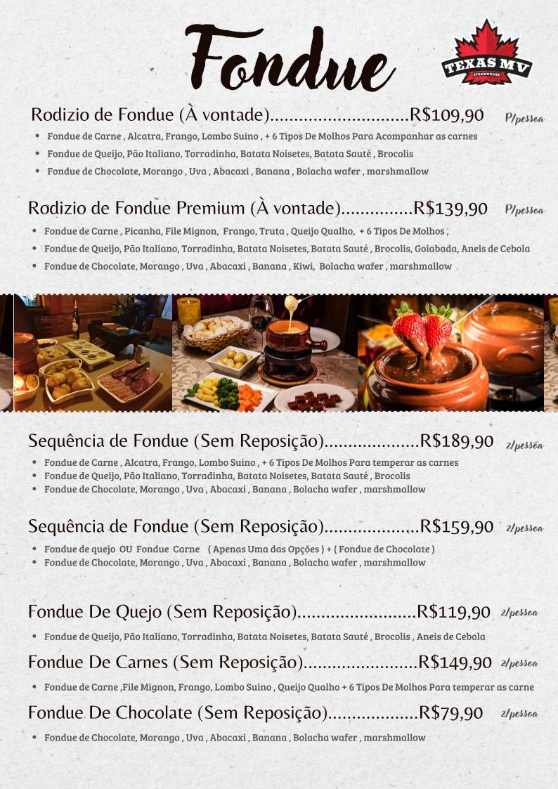 Restaurante Texas Monte Verde cardápio