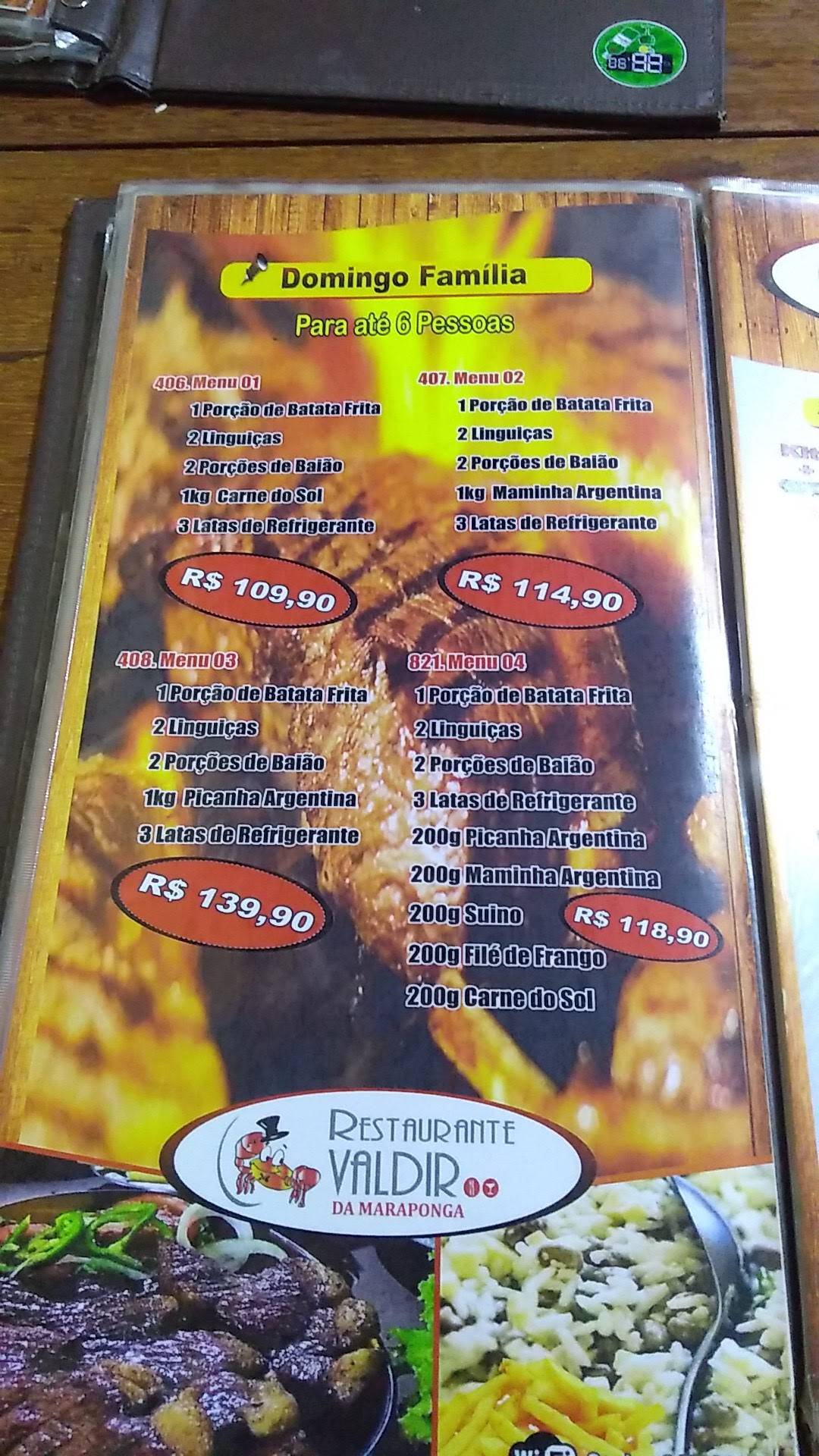 Restaurante Valdir da Maraponga cardápio