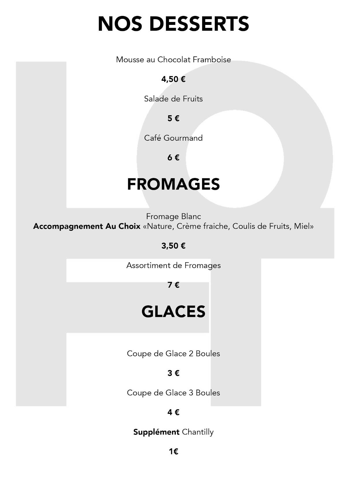 Menu de Rest'o loft