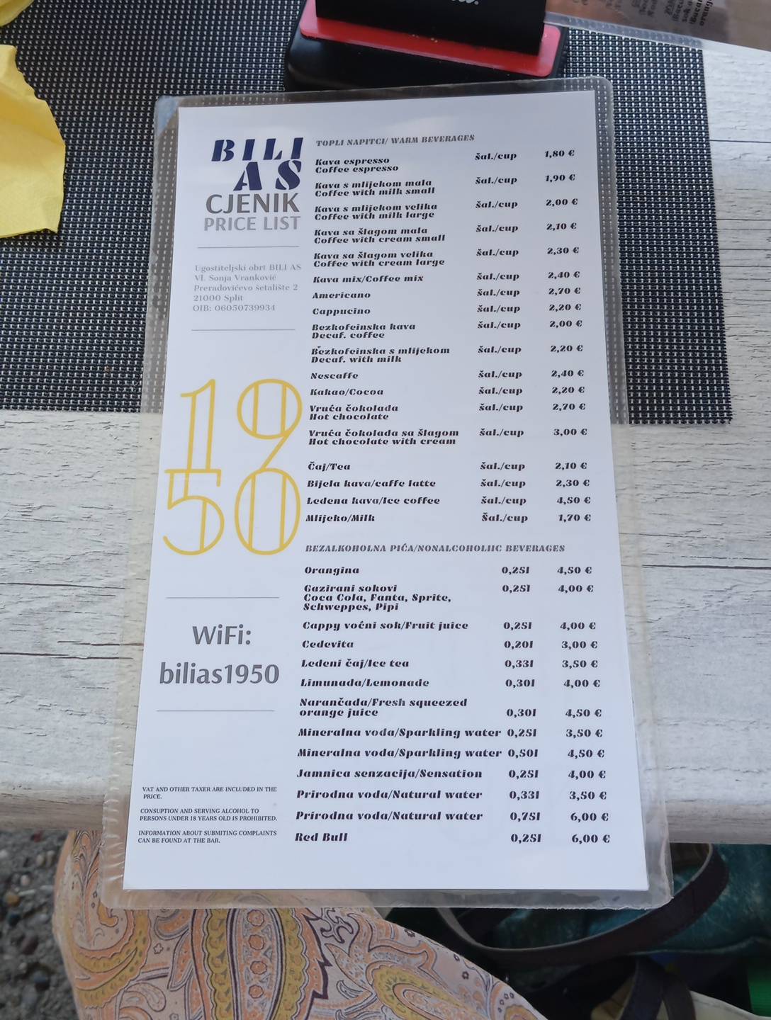 Menu di Restoran "Bili As" Split 