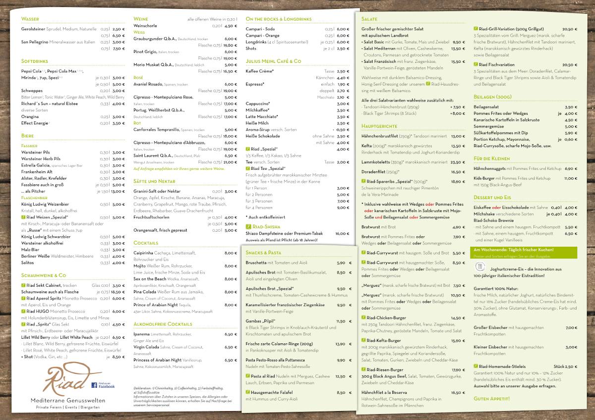 Menu de Riad Mediterrane Genusswelten