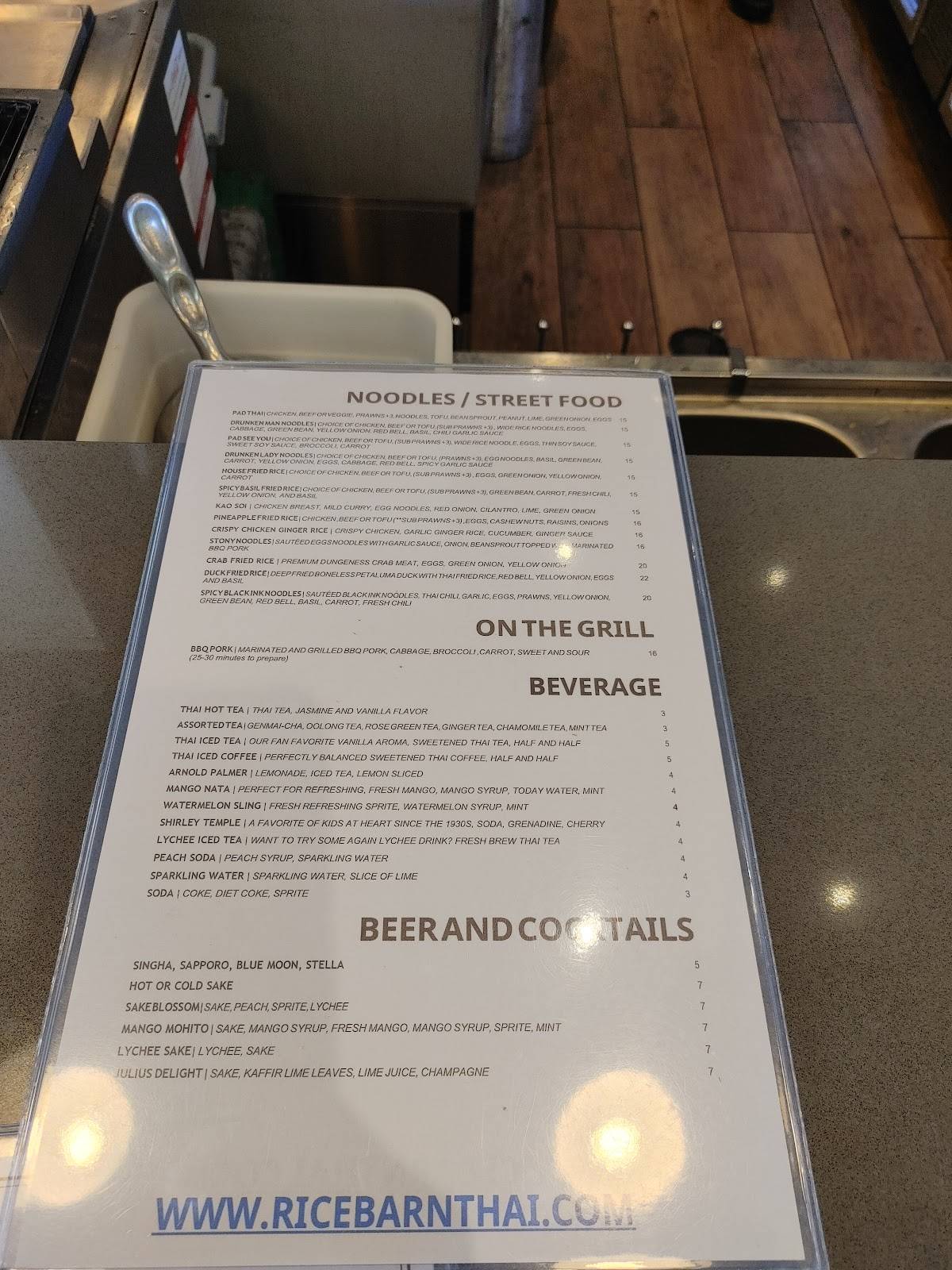 Menu at Rice Barn Thai Eatery and Wine Bar, Vacaville