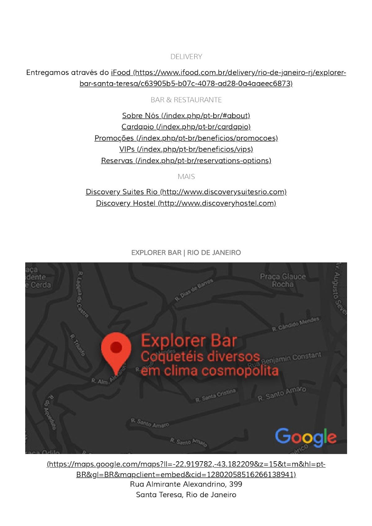 Explorer Bar cardápio