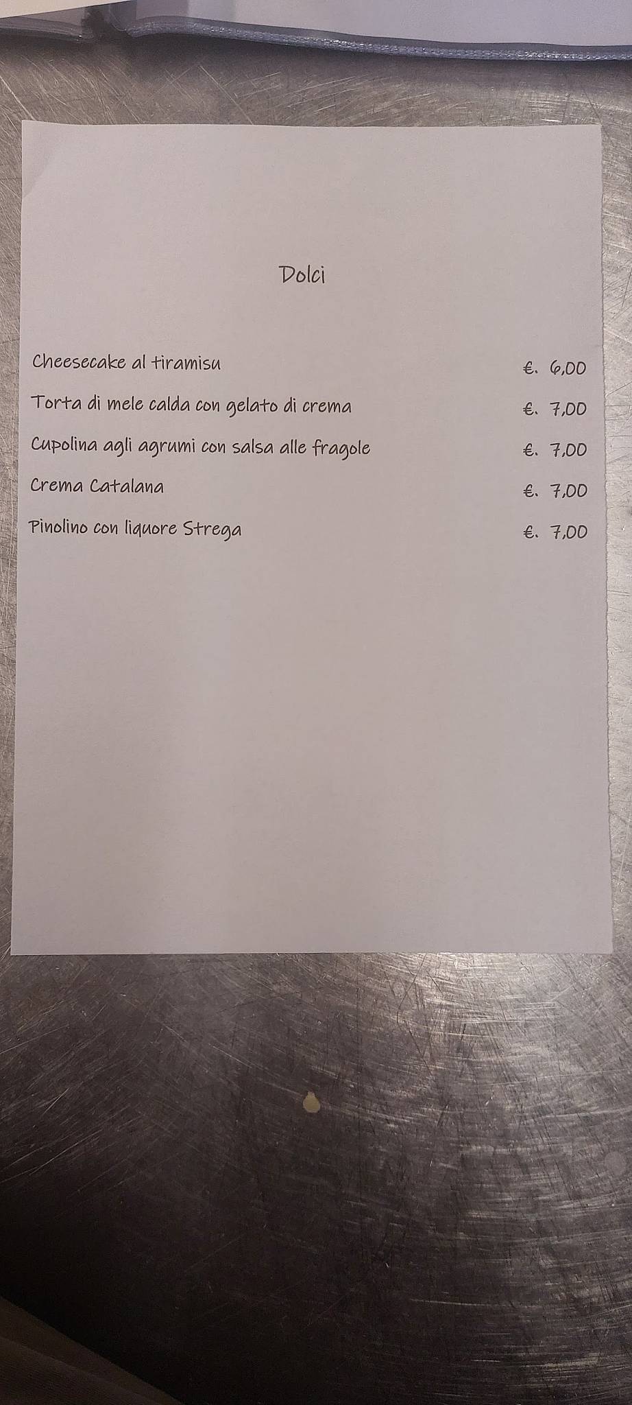 Menu di Ristorante Aeroscalo 
