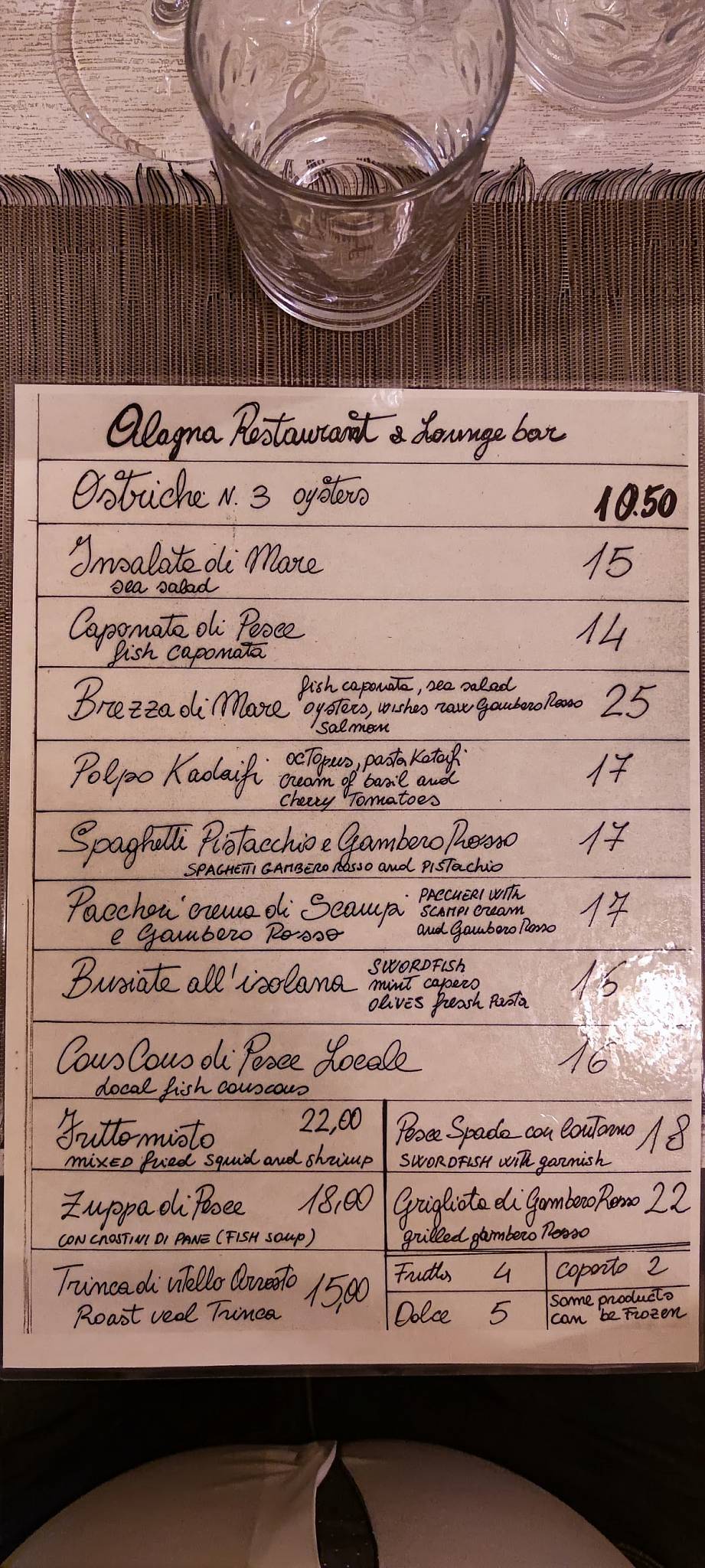 Menu di Ristorante Alagna 