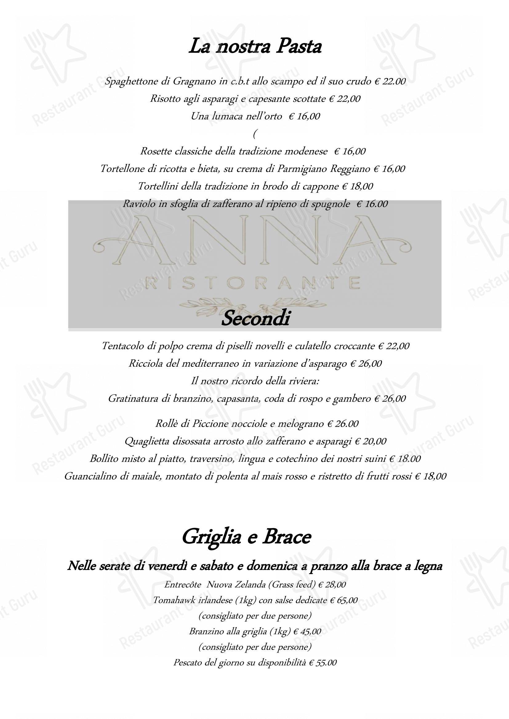Menu di Ristorante Anna - Menu