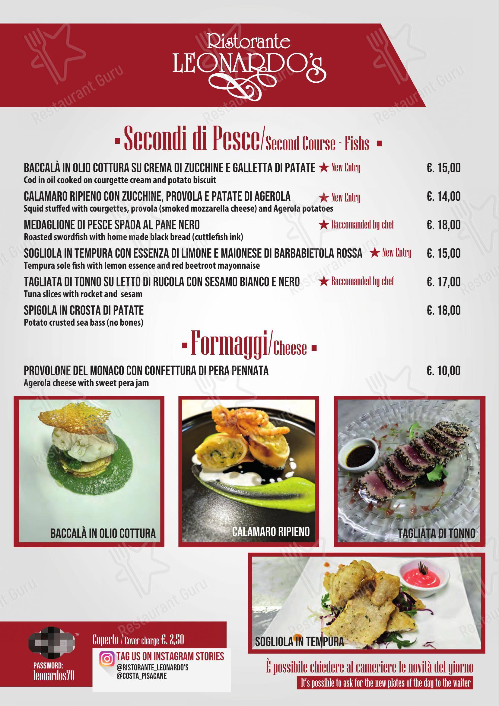 Ristorante Leonardo's in Pianillo - Menu