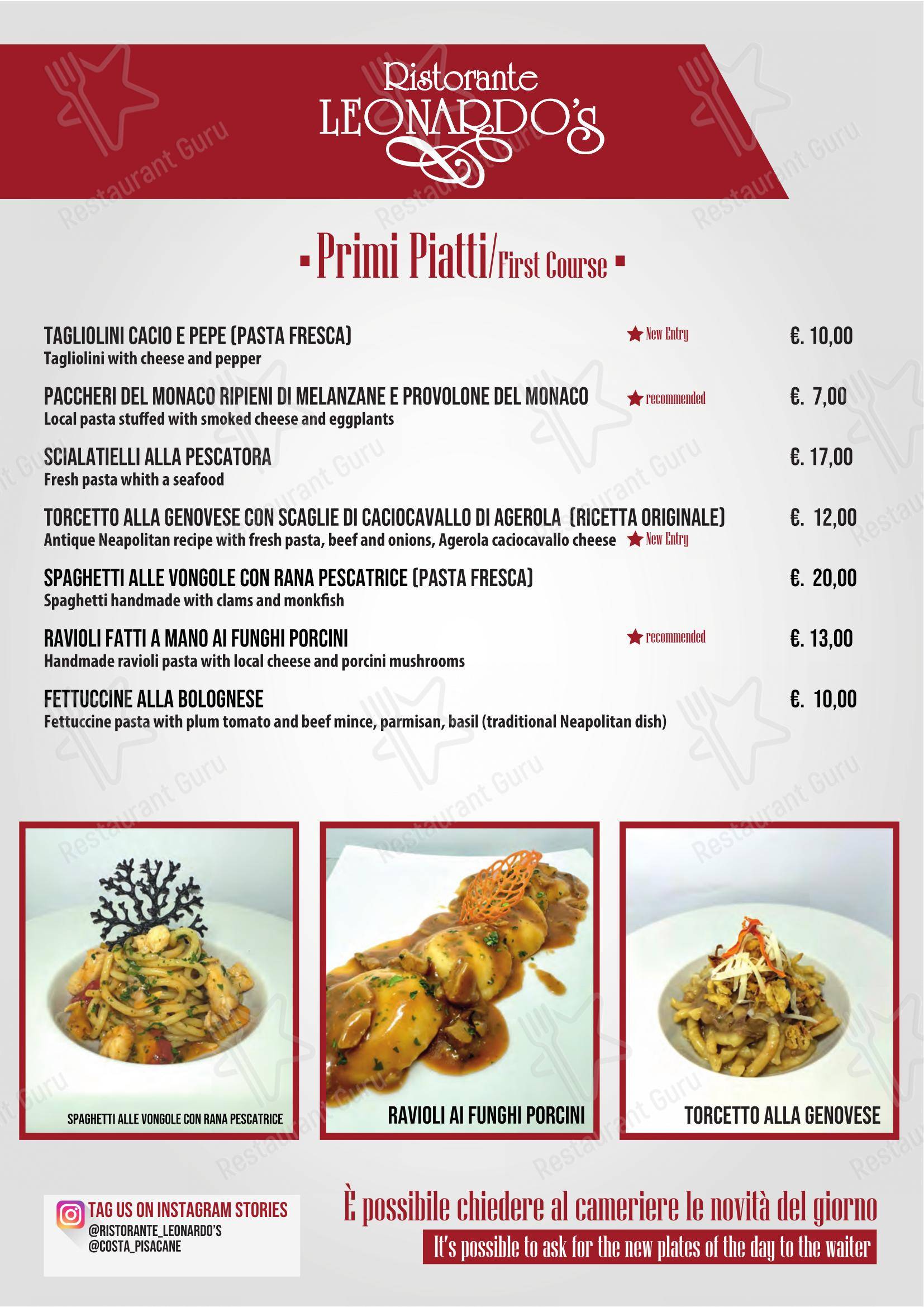 Menu per Ristorante Leonardo's pizzeria