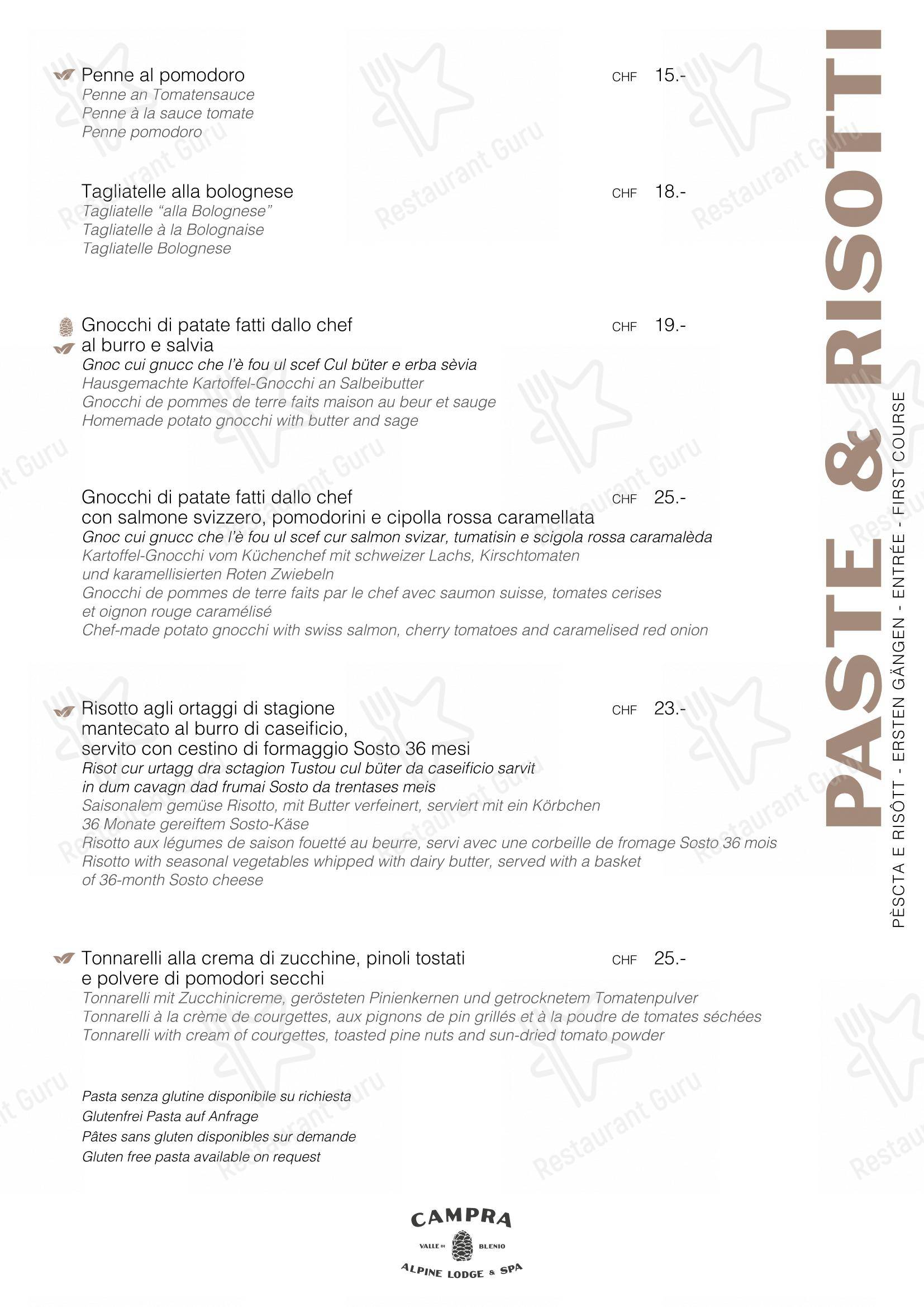 Menu di Ristorante Campra Il Ritrovo - Детское