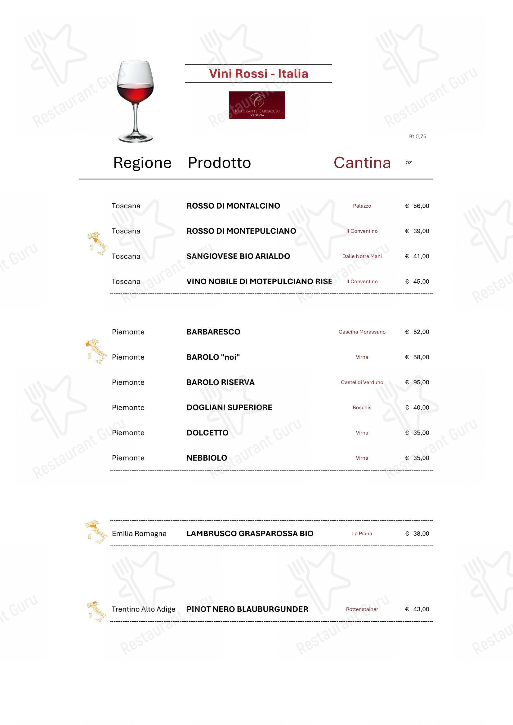 Menu bar per Ristorante Carpaccio Venezia in Venezia