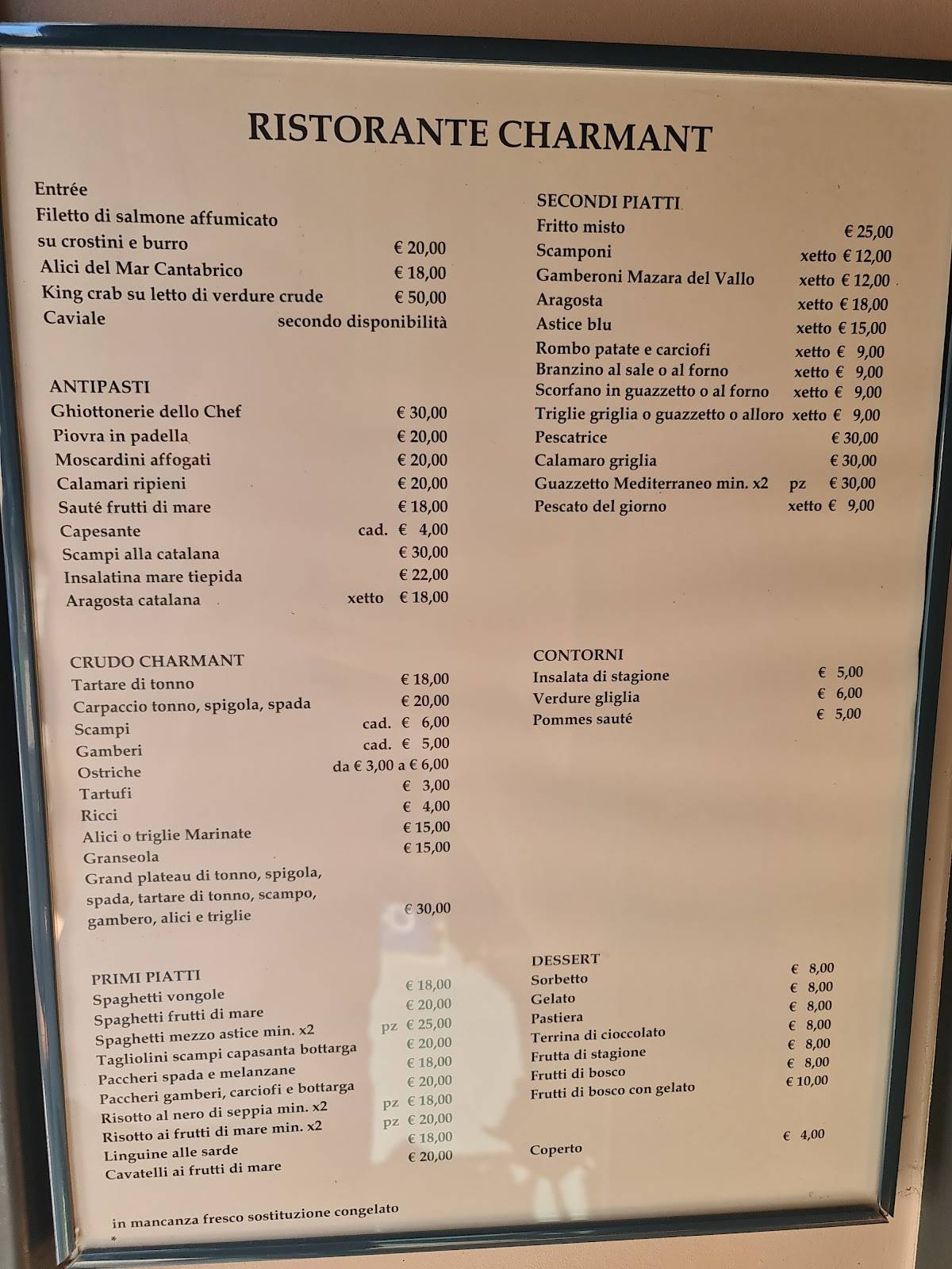 Menu di Ristorante Charmant 
