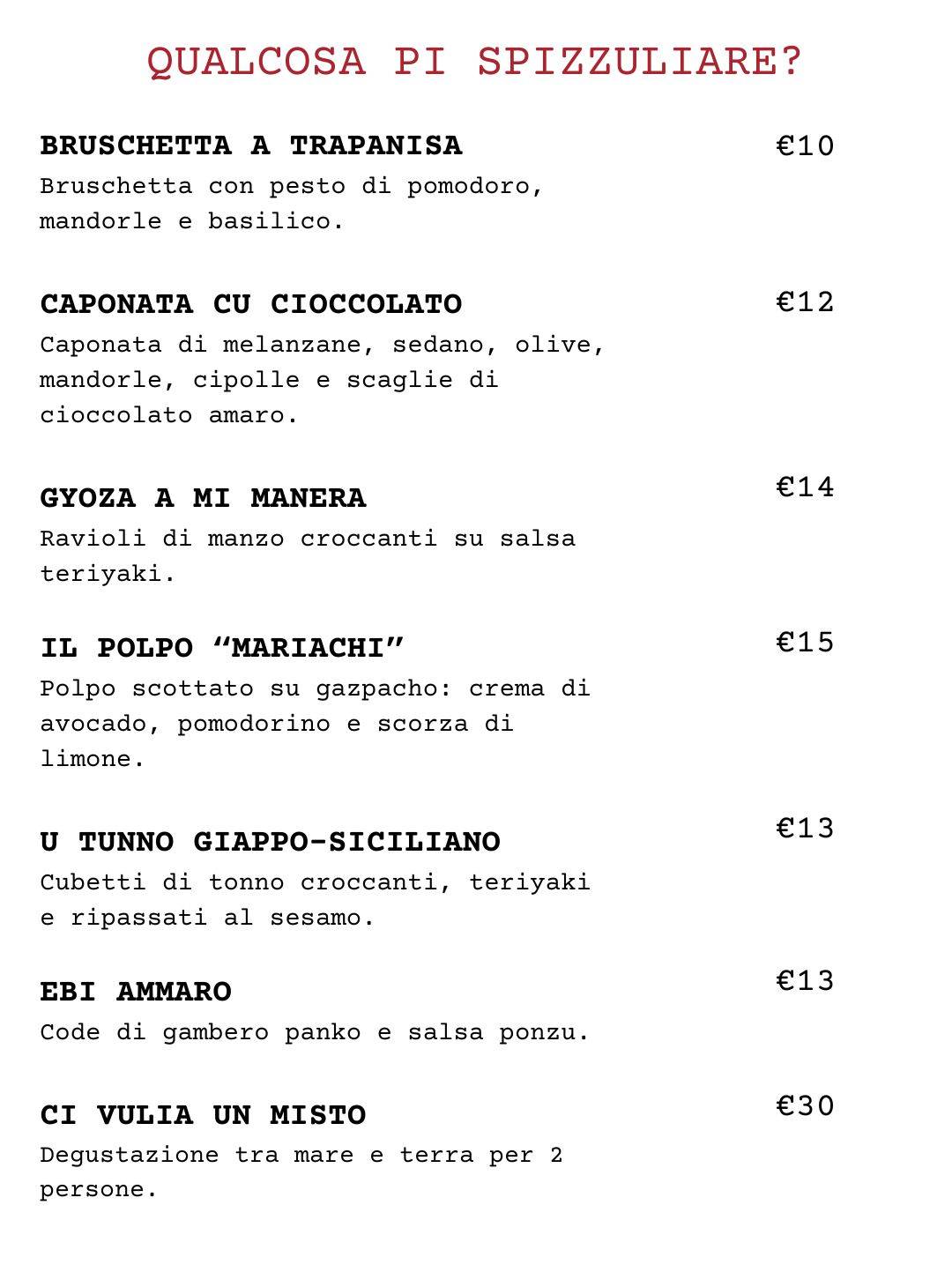 Menu di Ci Vulia
