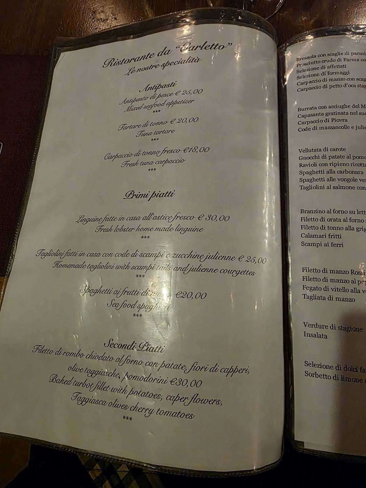 Menu di Ristorante Da Carletto 