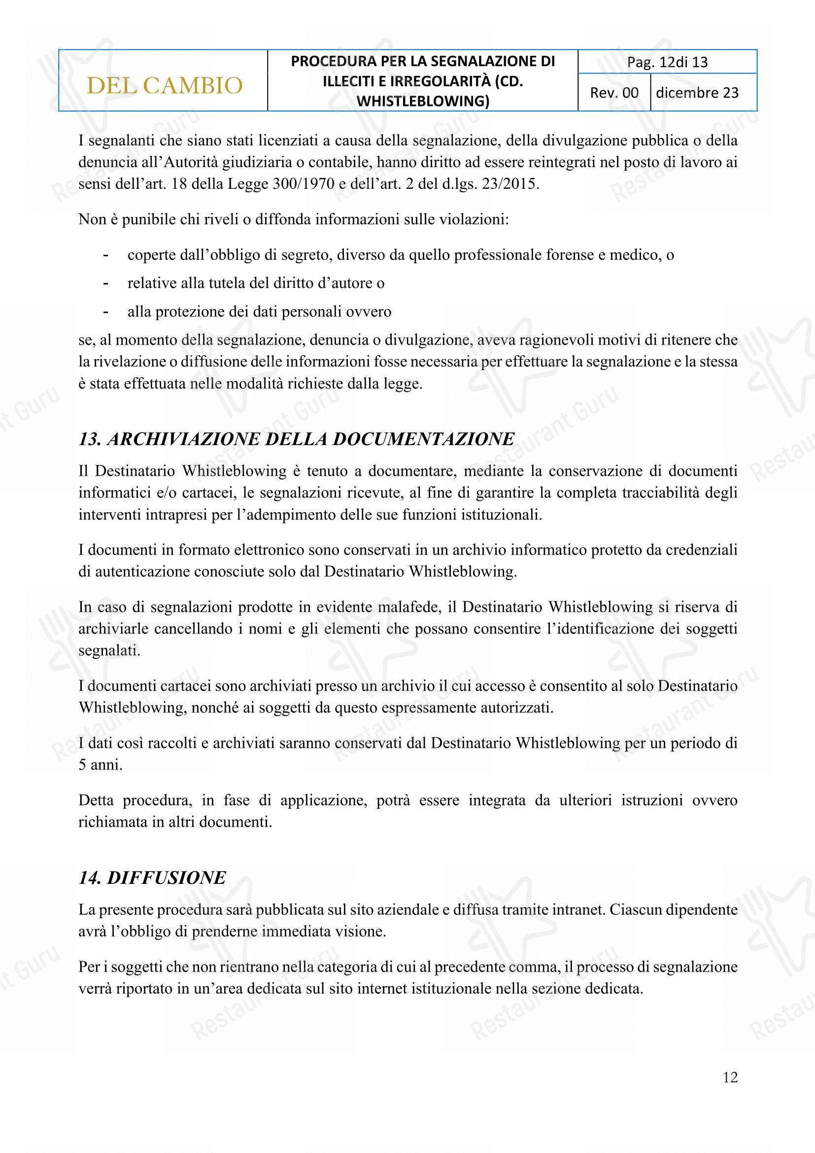 Menu per Ristorante Del Cambio in Torino