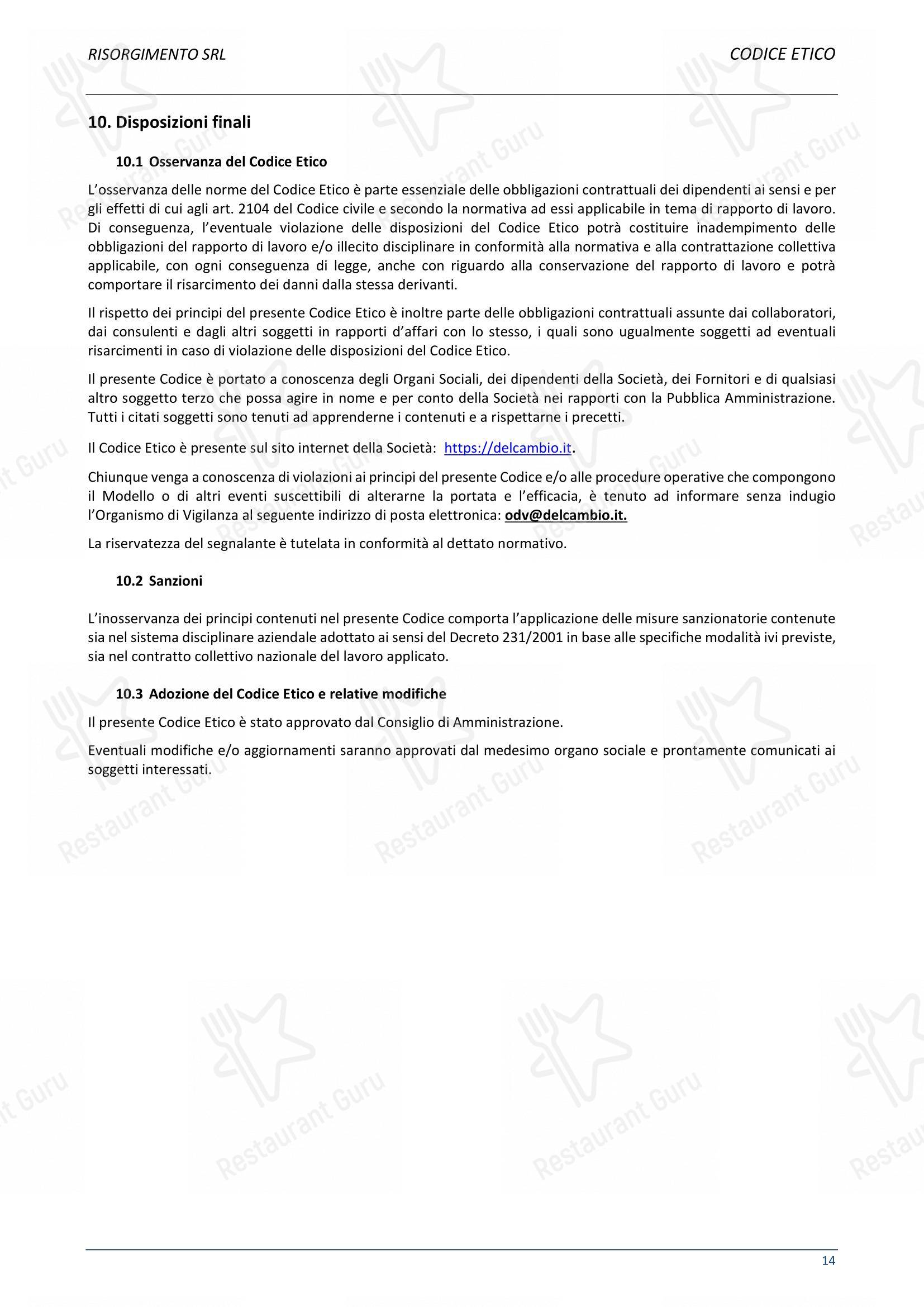 Menu per Ristorante Del Cambio ristorante