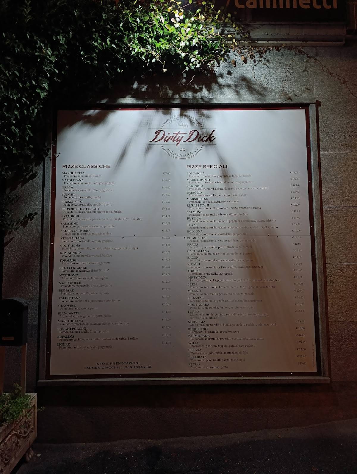 Menu di Ristorante Dirty Dick Ciacci’s Pizza 