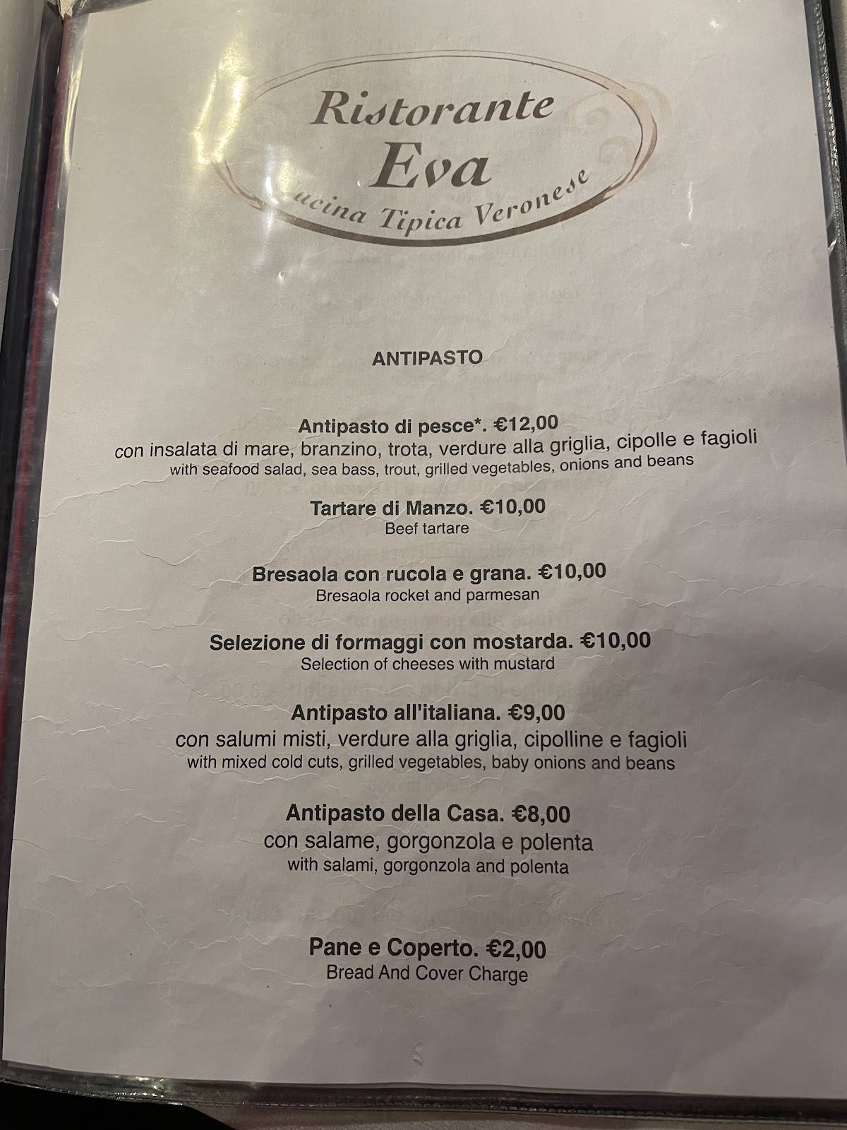 Menu di Ristorante Eva 