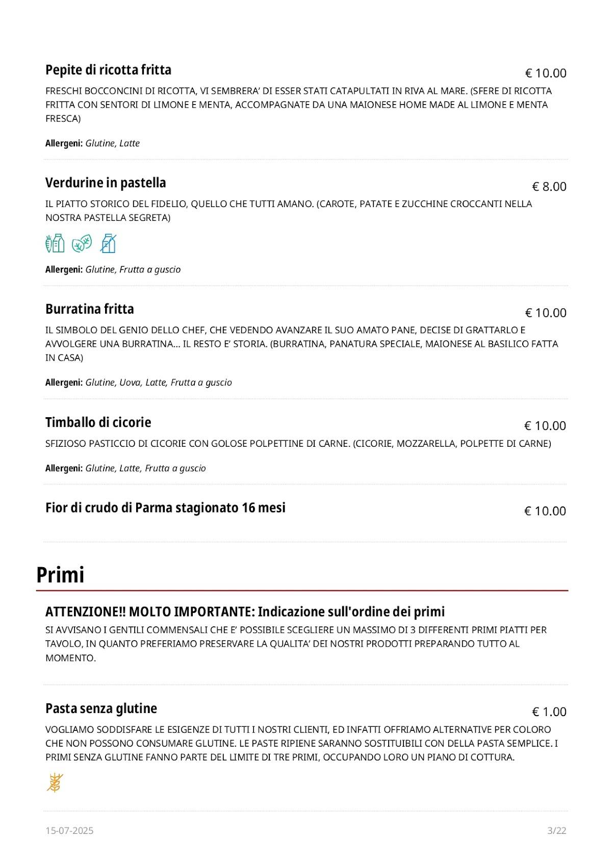 Menu di Fidelio 