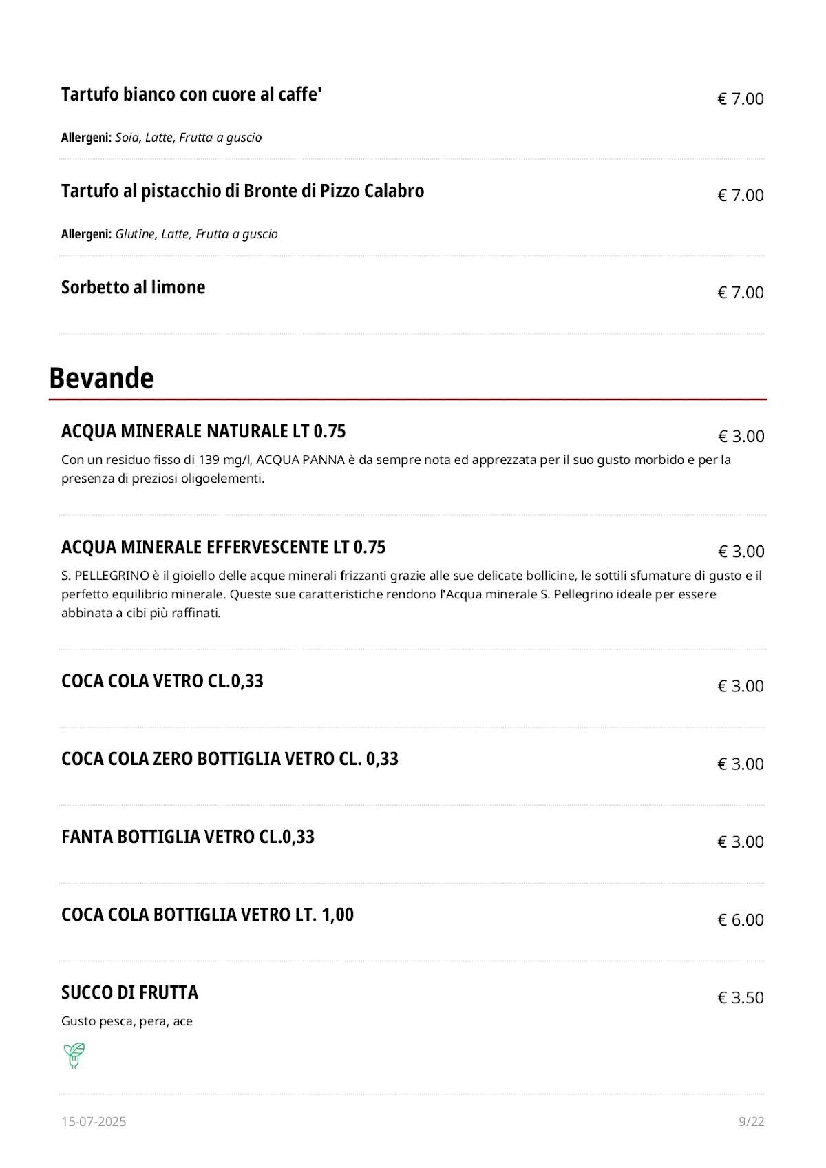 Menu di Fidelio 
