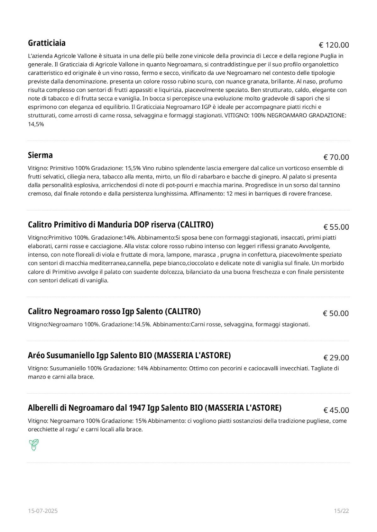 Menu di Fidelio 
