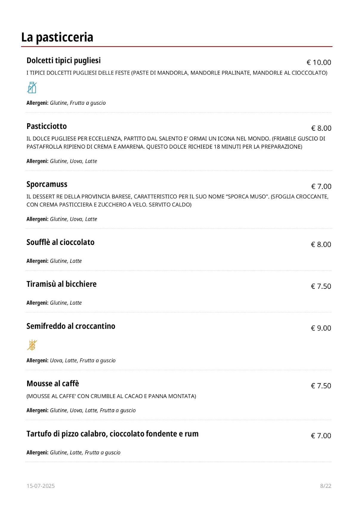 Menu di Fidelio 