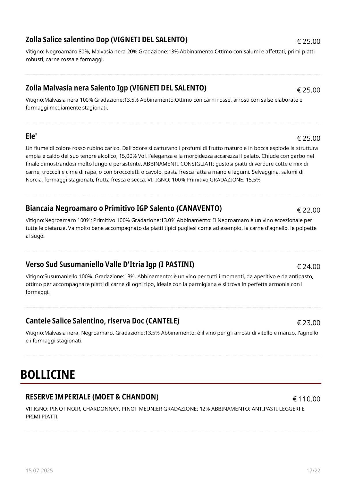 Menu di Fidelio 