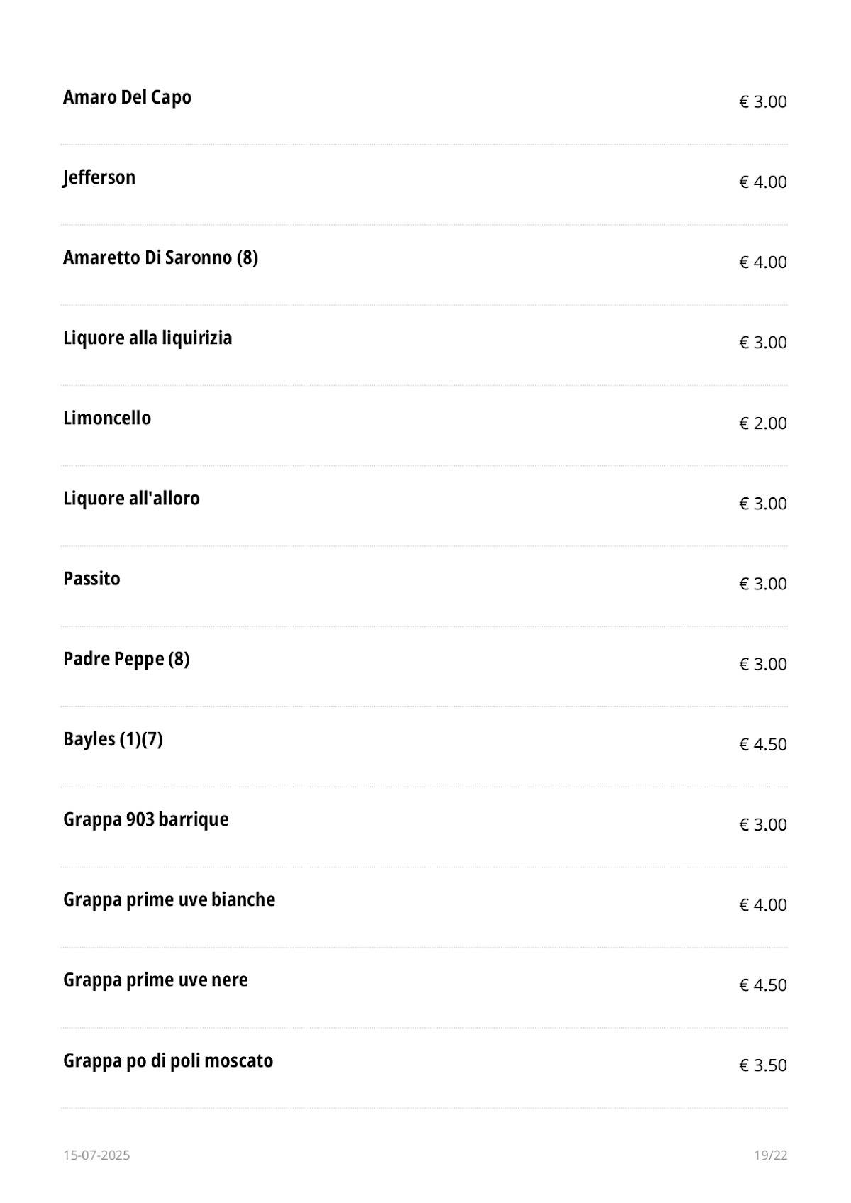 Menu di Fidelio 