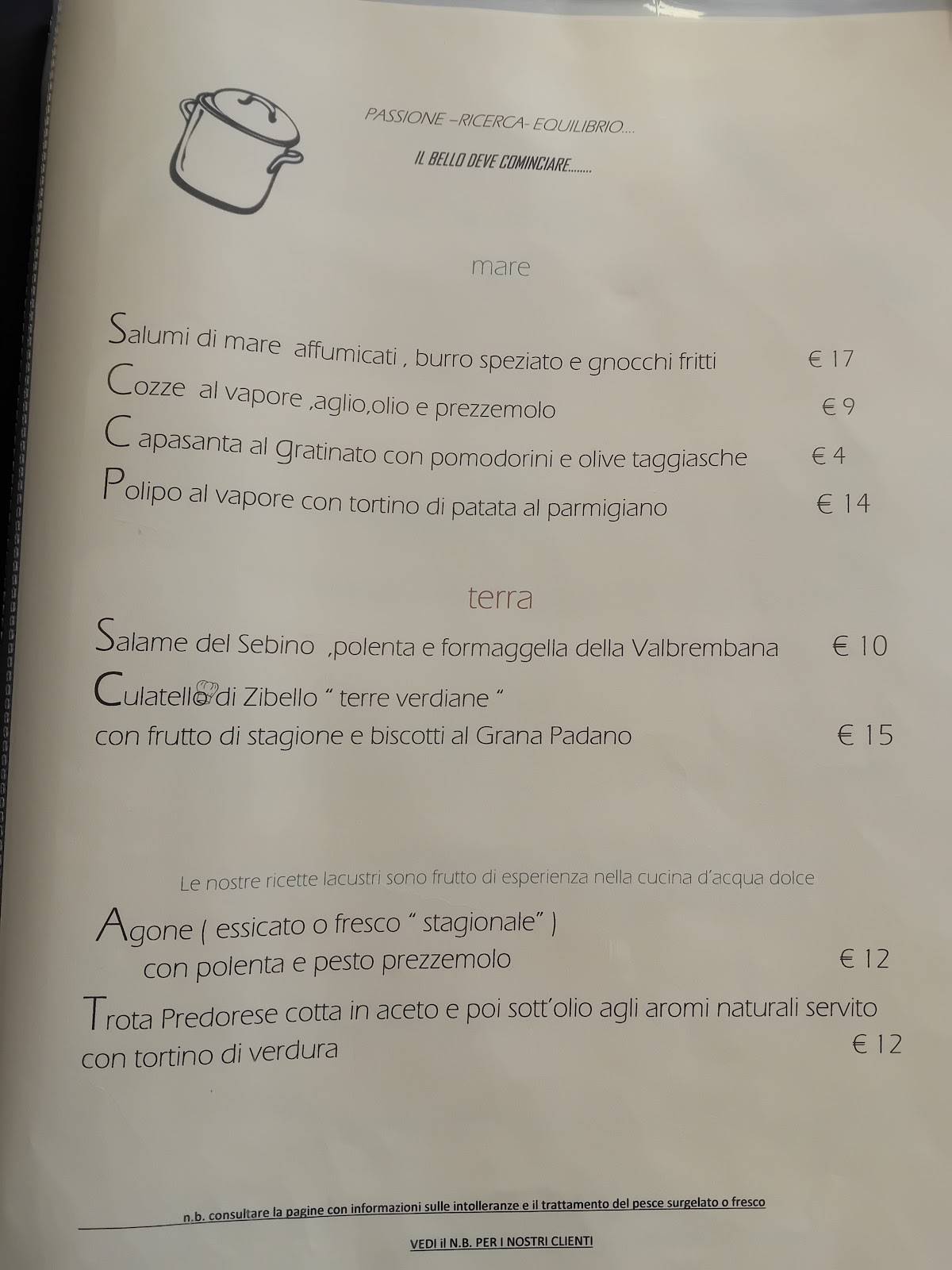 Menu di I giardini al Lago 