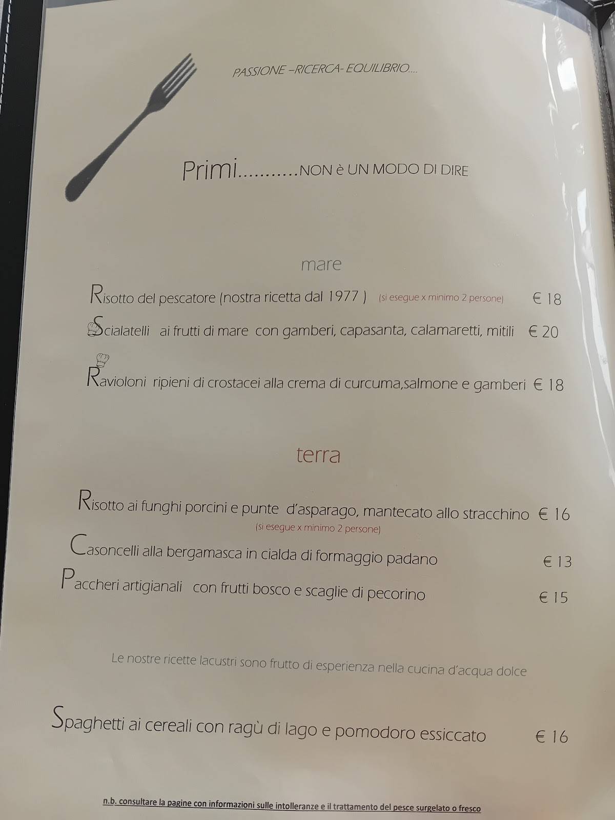 Menu di I giardini al Lago 