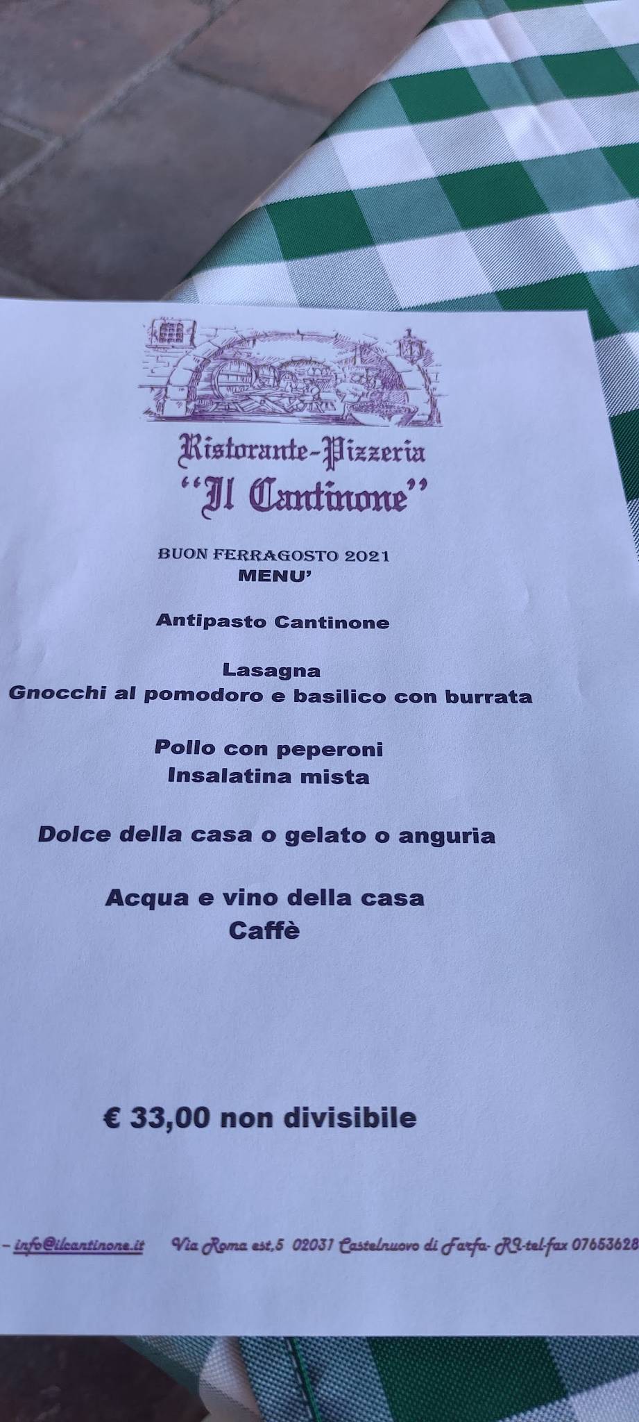 Menu di Ristorante Il Cantinone Di Imperatori Patrizia 