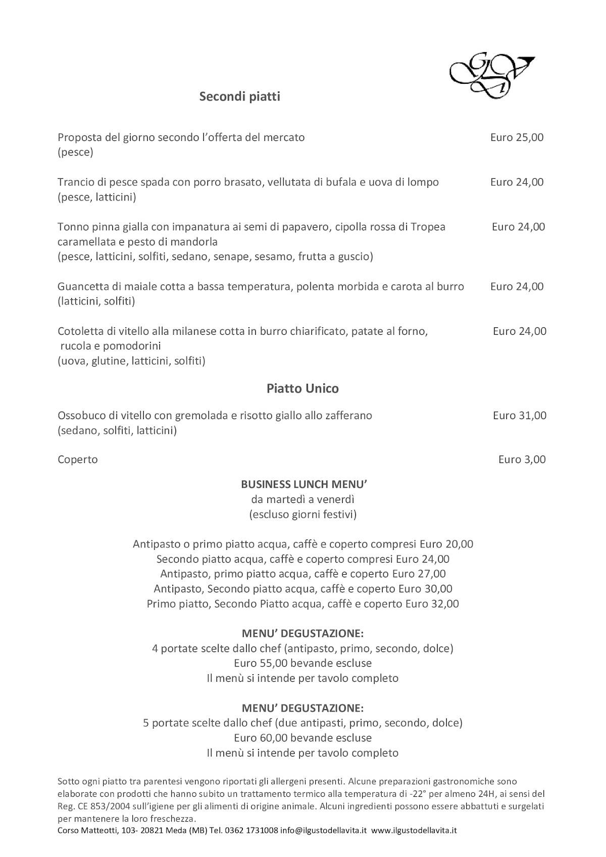 Menu di Il Gusto della Vita 