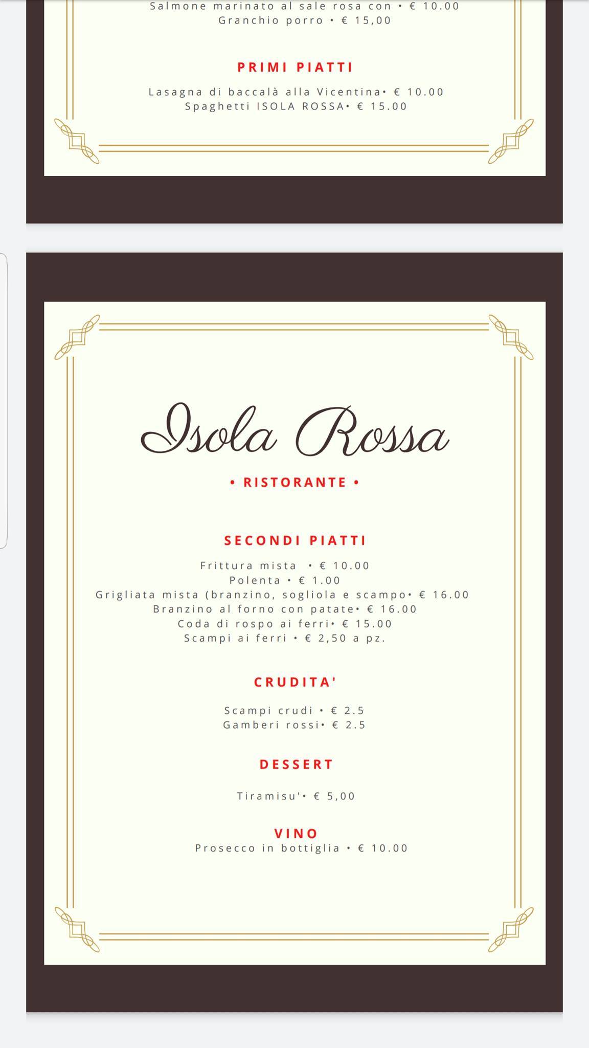 Menu di Ristorante Isola Rossa 