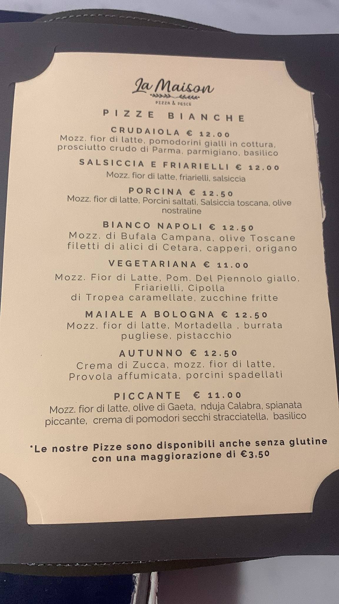 Menu di Ristorante La Maison - Pizza e Pesce 